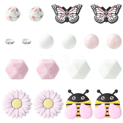 25Pcs 8 Styles Silicone & 15Pcs Iron Grade A Crystal Rhinestone Spacer Beads Findings Kits SIL-YW0002-67B-1