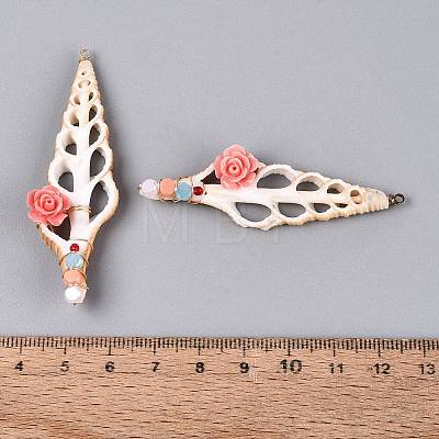 Natural Shell Slice Copper Wire Wrapped Big Pendants SSHEL-N042-23-1