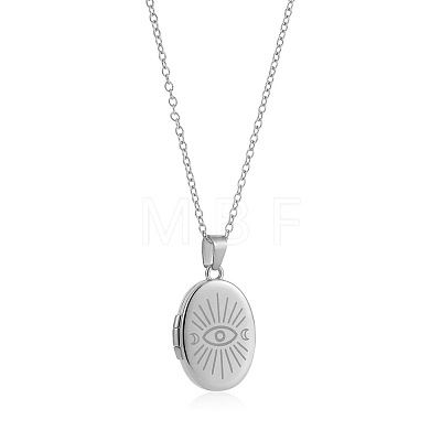 304 Stainless Steel Oval with Evil Eye Photo Locket Pendant Necklaces WG8DEA6-05-1