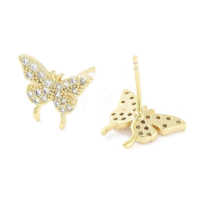 Brass Micro Pave Clear Cubic Zirconia Studs Earring for Women EJEW-S217-C06-1
