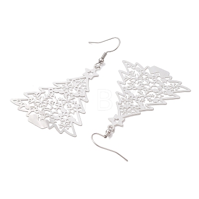 Non-Tarnish Hollow Christmas Tree 201 Stainless Steel Dangle Earrings for Women EJEW-JE05876-1