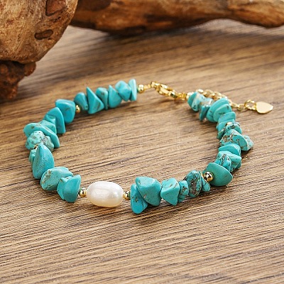 Elegant Bohemian Style Synthetic Turquoise Chip Beaded Bracelets WW5494-2-1