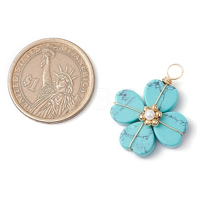 Synthetic Turquoise Clover Pendants PALLOY-JF03180-03-1