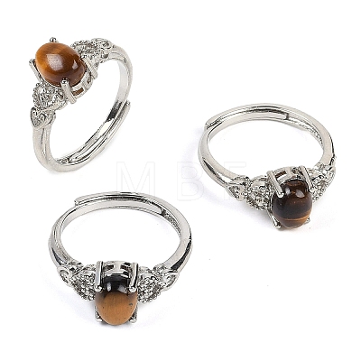 Oval Natural Tiger Eye Adjustable Rings RJEW-Q819-01P-02-1