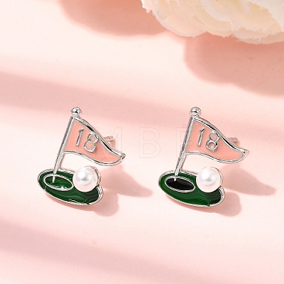 Ship Brass Enamel Stud Earrings EJEW-H180-24P-1