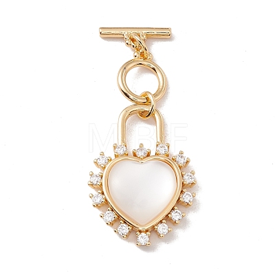 Heart Brass Clear Cubic Zirconia Toggle Clasps KK-G426-01G-1