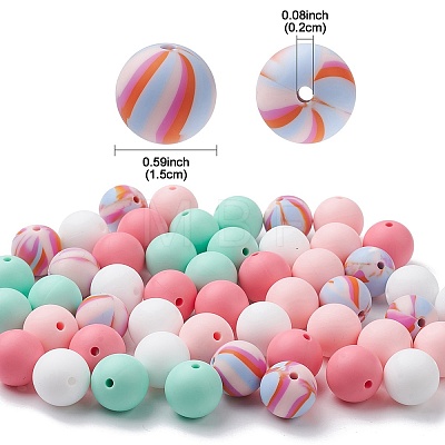 50Pcs 5 Styles Round Silicone Beads SIL-YW0001-22-1