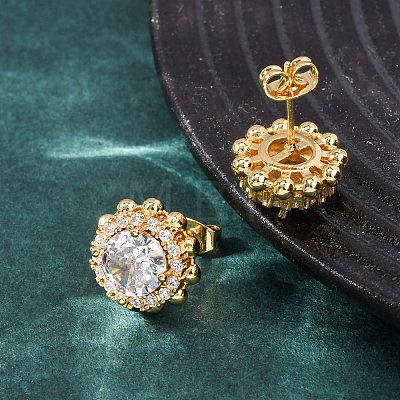Brass Micro Pave Cubic Zirconia Stud Earrings for Women EJEW-F418-16G-1