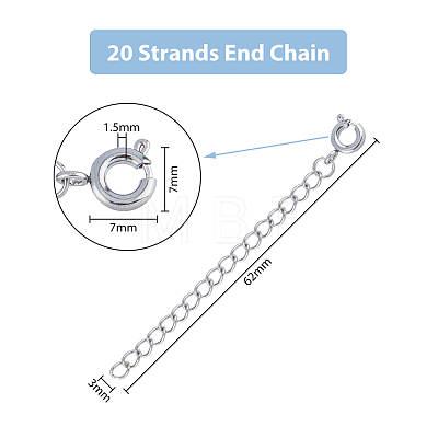 20Pcs 304 Stainless Steel Curb Chain Extender STAS-DC0013-97-1