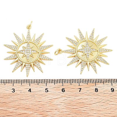 Sun Rack Plating Brass Micro Pave Clear Cubic Zirconia Pendants KK-NH0001-06B-G-1