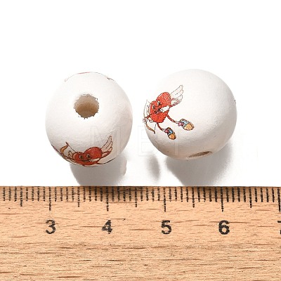 Valentine's Day Element Printed Wood Beads WOOD-R002-01-04-1