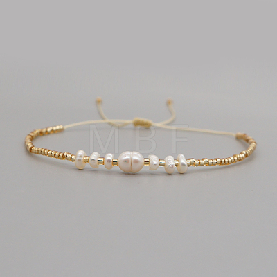 White Natural Freshwater Pearl and Glass Adjustable Braided Bead Bracelets for Women Daily Casual and Date Wear NA4638-1