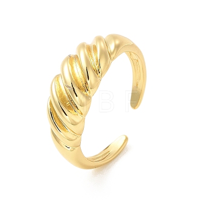 Rack Plating Brass Croissant Open Cuff Ring for Women RJEW-D076-02G-1