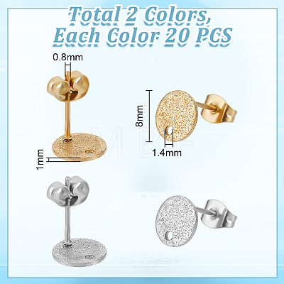 Unicraftale 40Pcs 2 Colors 304 Stainless Steel Stud Earring Findings STAS-UN0056-08-1