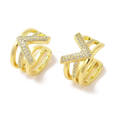 Brass Micro Pave Clear Cubic Zirconia Cuff Earrings for Women EJEW-I305-42G-1