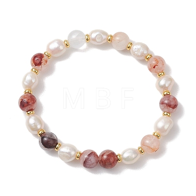 Natural Red Ferruginous Quartz & Cultured Freshwater Pearl Beads Stretch Bracelets for Women BJEW-JB13258-1