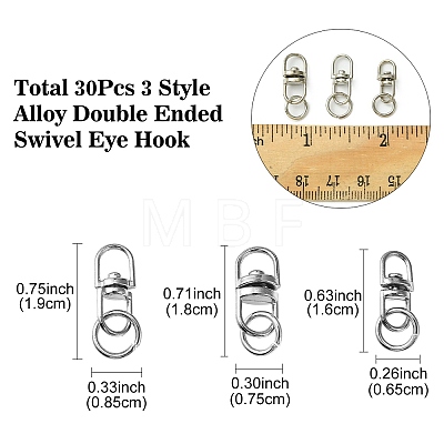 30Pcs 3 Styles Alloy Double Ended Swivel Eye Hook FIND-YW0004-30-1