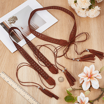 1Pc Bohemian Imitation Leather Tassel Wrap Chain Belts AJEW-CL0006-22-1