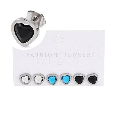 3 Pairs 3 Colors 304 Stainless Steel Heart Stud Earrings for Women EJEW-K279-07P-01-1