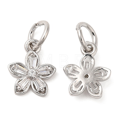 Rack Plating Brass Pave Clear Cubic Zirconia Flower Charms KK-Z026-11P-1
