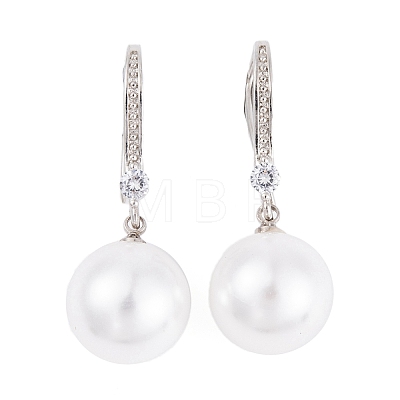 Rack Plating Brass Cubic Zirconia ABS Pearl Earring Hooks EJEW-S219-16P-07-1