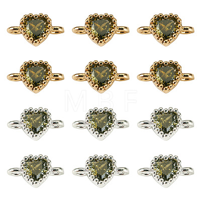 12Pcs 2 Colors Brass Pave Cubic Zirconia Heart Links Connector Charms KK-TA0003-48F-1