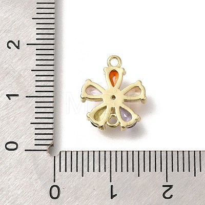 Brass Pave Glass Flower Connector Charms KK-M295-17G-03-1