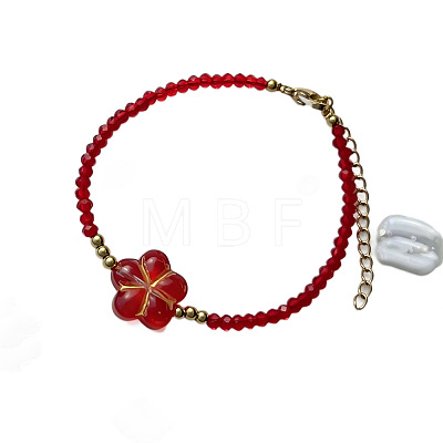 Bohemian Handmade Lampwork Flower and Faceted Rondelle Beaded Bracelets with 201 Stainless Steel End Chains for Women WG307CA-01-1