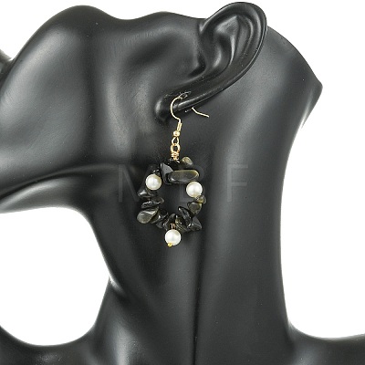 Natural Obsidian Beaded Dangle Earrings EJEW-JE07215-01-1