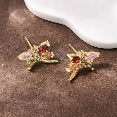 Brass Micro Pave Cubic Zirconia Stud Earrings EJEW-F400-02F-G-1