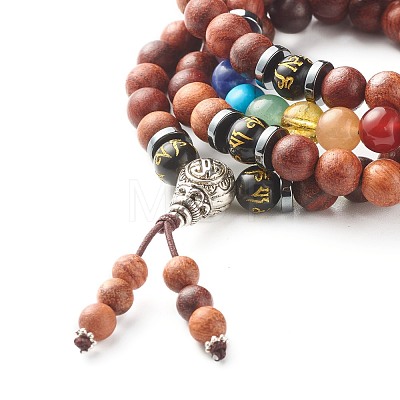 Natural Wood Beads Wrap Bracelets BJEW-JB07022-02-1
