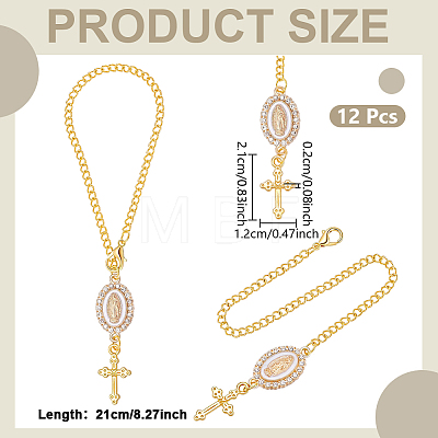 12Pcs Oval with Virgin Mary & Cross Alloy & Iron Pendant Decoration HJEW-NB0002-30B-1