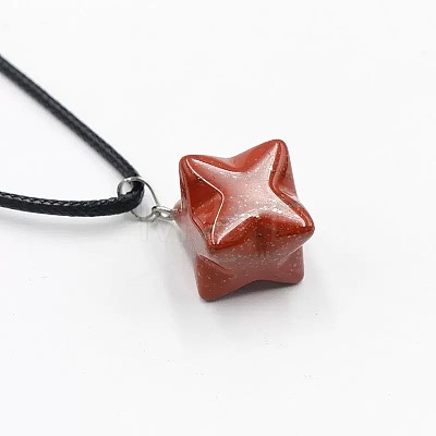 Natural Red Jasper Geometric Hexagram Star Pendant Necklaces with Black Cords VZ1120-1-1