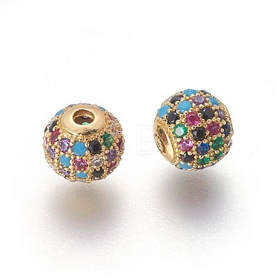 Brass Micro Pave Cubic Zirconia Beads ZIRC-F098-02G-8mm-1