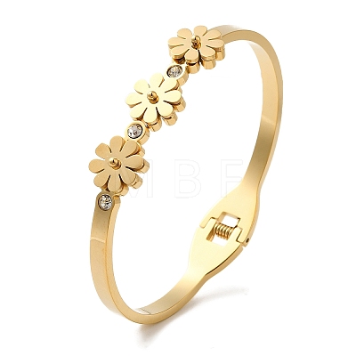 Adjustable Flower Vacuum Plating 304 Stainless Steel Bangles for Women BJEW-F474-10G-1