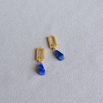 Brass & Natural Lapis Lazuli Hoop Earrings FS-WG916EC-02-1