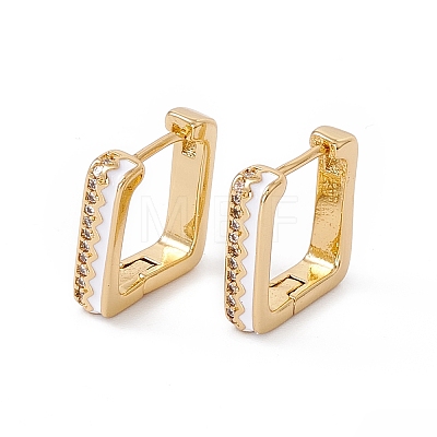 Enamel Rectangle Hoop Earrings with Cubic Zirconia EJEW-B014-01G-1
