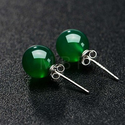 Round Imitation Jade Beads Stud Earrirngs for Girl Women EJEW-BB46205-A-1