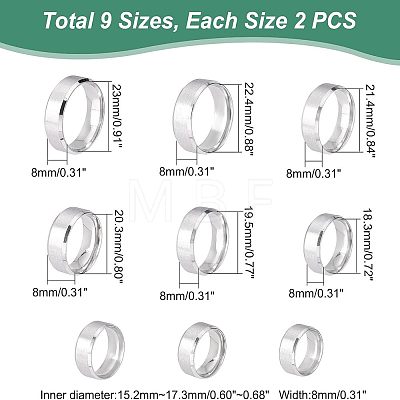 DICOSMETIC 18Pcs 9 Size 201 Stainless Steel Plain Band Ring for Men Women RJEW-DC0001-07B-1