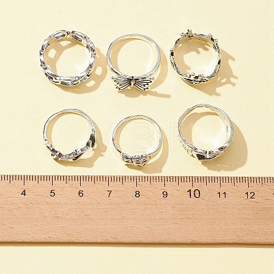 6Pcs 6 Style Butterfly & Heart & Chain Shape Alloy Stackable Rings Set RJEW-FS0001-05C-1