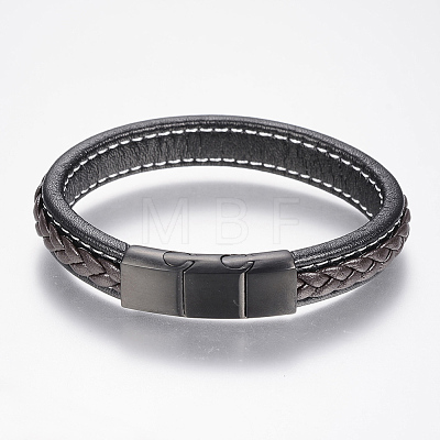Braided Leather Cord Bracelets BJEW-H561-04G-1