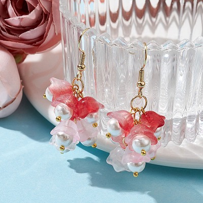 Glass Flower Dangle Earrings EJEW-JE05661-01-1