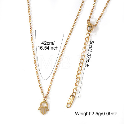 304 Stainless Steel Hollow Heart Hamsa Hand Pendant Cable Chain Necklaces for Women VC2540-1