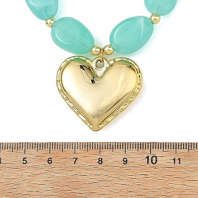 Acrylic Heart Pendant Oval Imitation Gemstone Beaded Necklaces for Women NJEW-JN06479-01-1