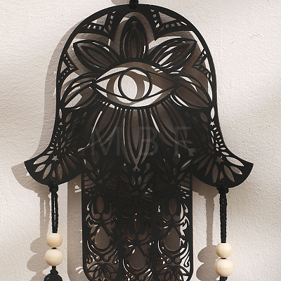 Bohemian Wooden Hamsa Hand with Tassel Pendant Decorations PW-WG49944-01-1