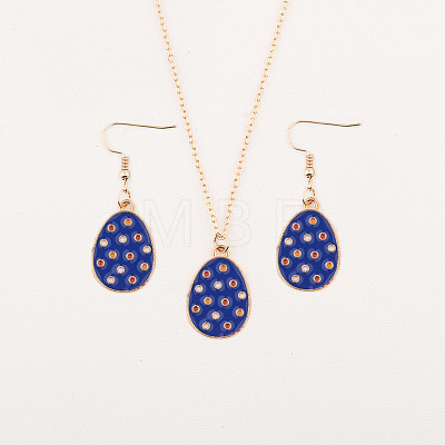 Easter Egg Alloy Enamel Pendant Necklace & Dangle Earrings Sets FS-WG38758-05-1