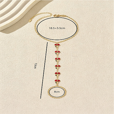 Bohemian Brass Enamel Red Cherry Charm Hand Chain Finger Ring Bracelets for Women LZ1117-1