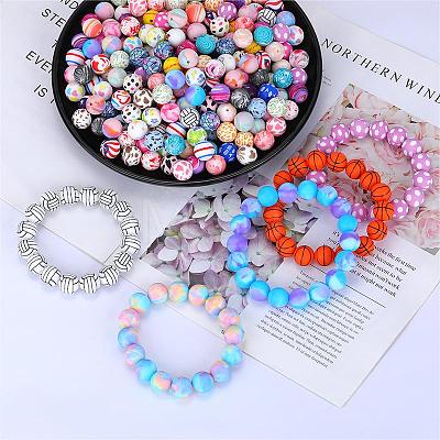 Printed Round with Flower Pattern Silicone Focal Beads SI-JX0056A-156-1