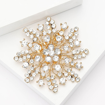 Alloy and Clear Glass Rhinestone Christmas Snowflake Brooch for Women PW-WG5C554-01-1