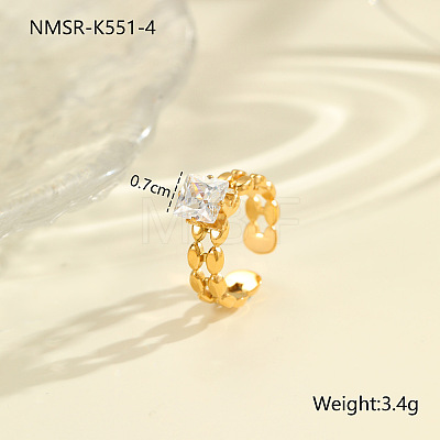 304 Stainless Steel Pave Clear Cubic Zirconia Cuff Open Rings FS-WG263B4-04-1